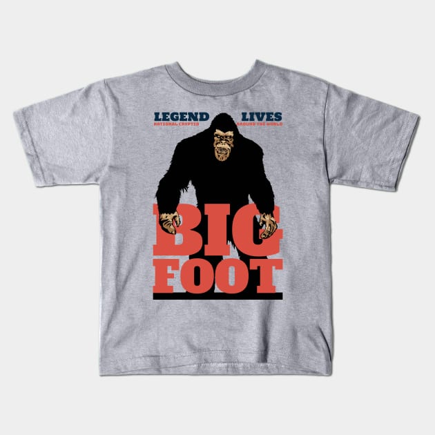 Bigfoot The Legend Lives Kids T-Shirt by KewaleeTee